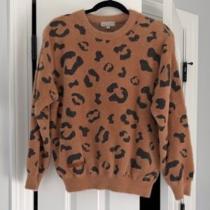 Simply Southern Brown Leopard Print Cozy Fuzzy Sweatshirt- Womens M